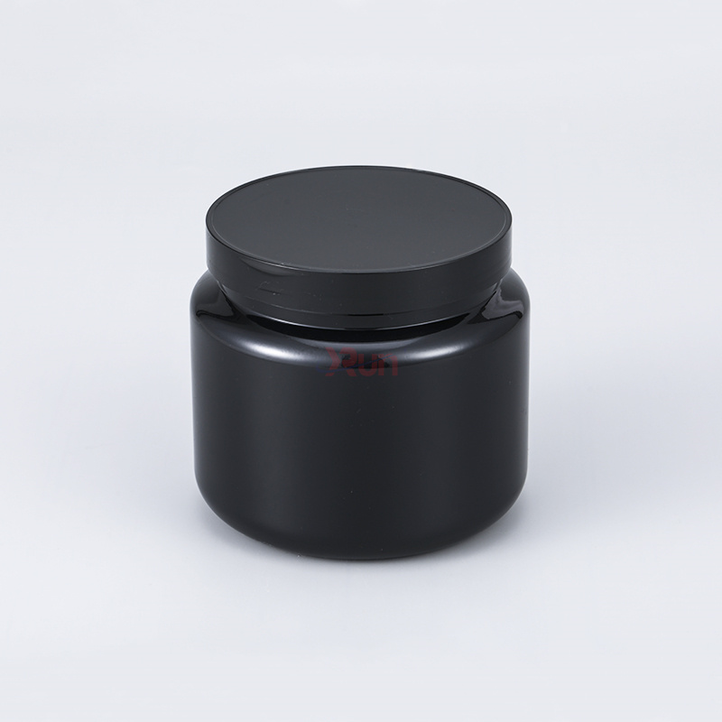 These matte PP jars for cosmetics share the sleek look of our black plastic jar for supplement packaging using aluminum foil seal liners.
